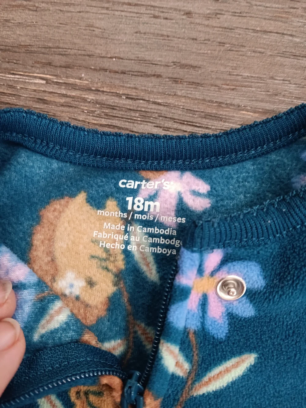 Boys Size 18 Month Carters Teal Blue Footed One-Piece with Fox & Floral Print